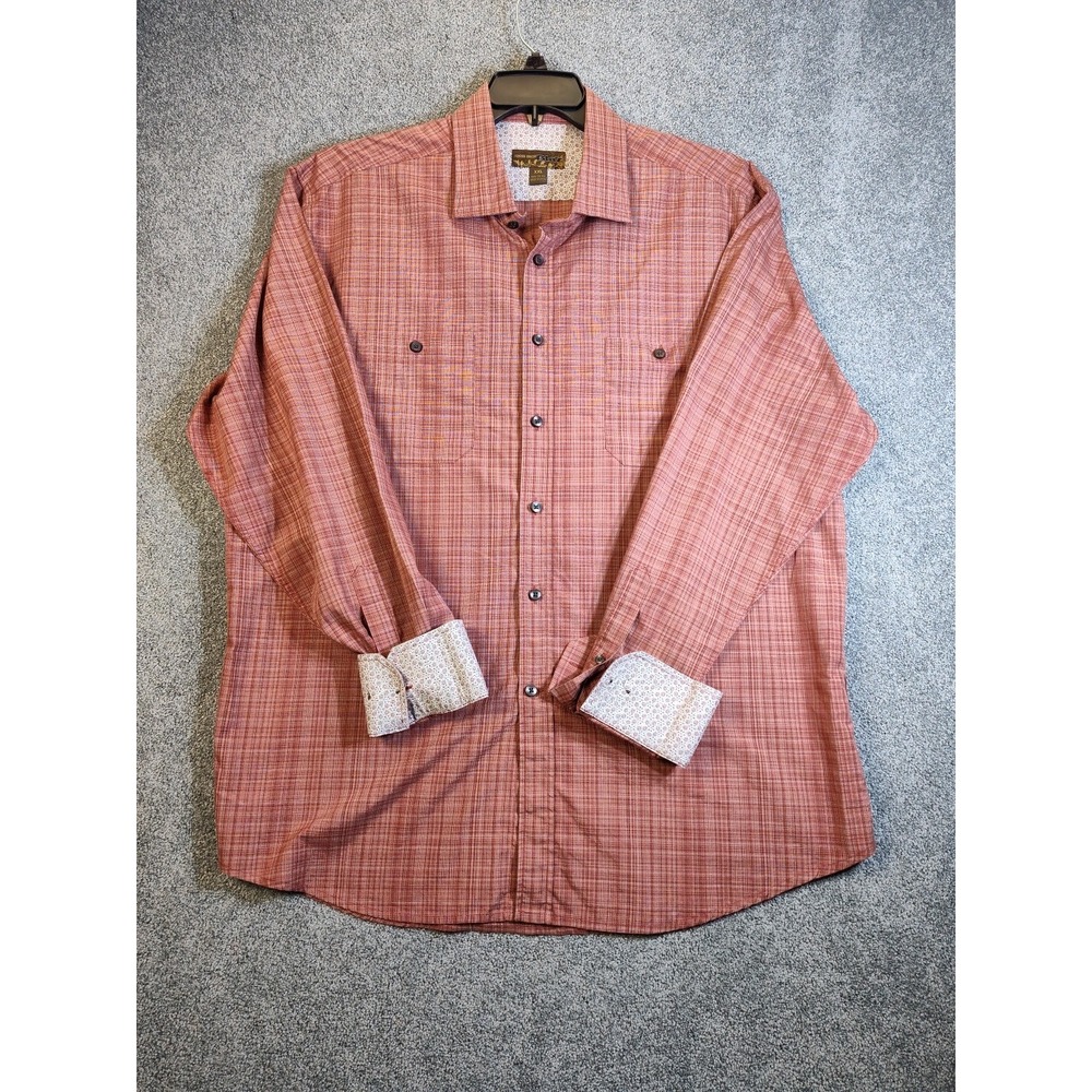 Pronto Uomo Blue Men XXL Shirt Long Sleeve Red Striped Flip Cuff Button Up